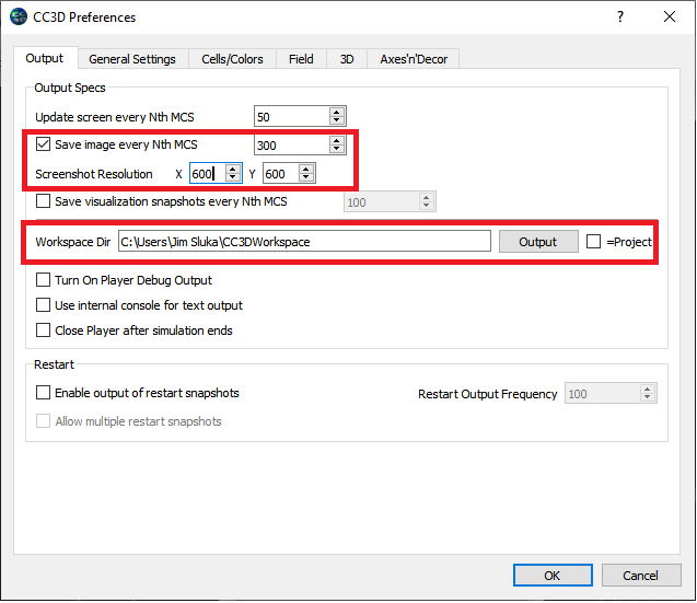 CC3D Setting Dialog